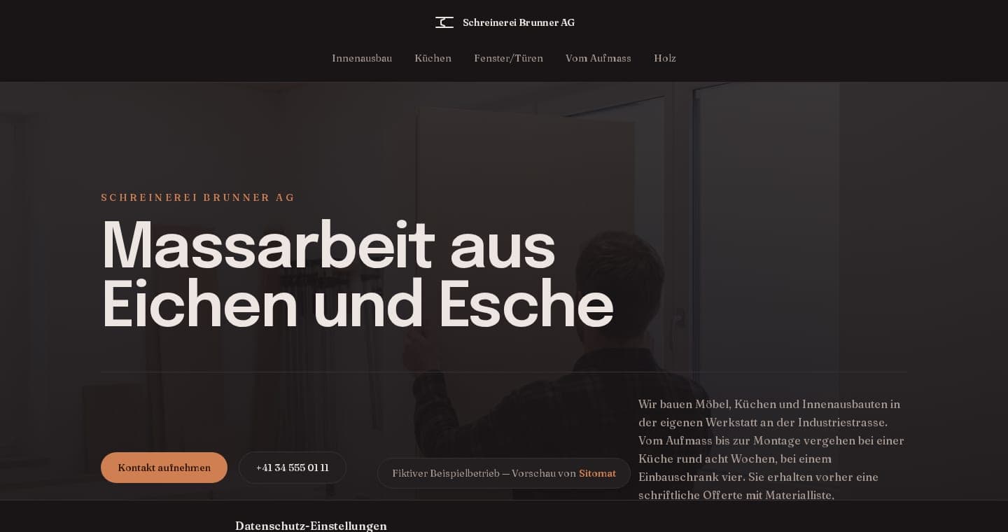 Die heutige Website von Schreinerei Brunner im Paket Plus.