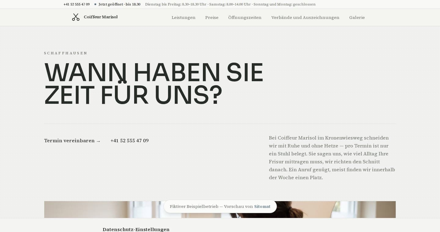 Die heutige Website von Coiffeur Marisol im Paket Start.