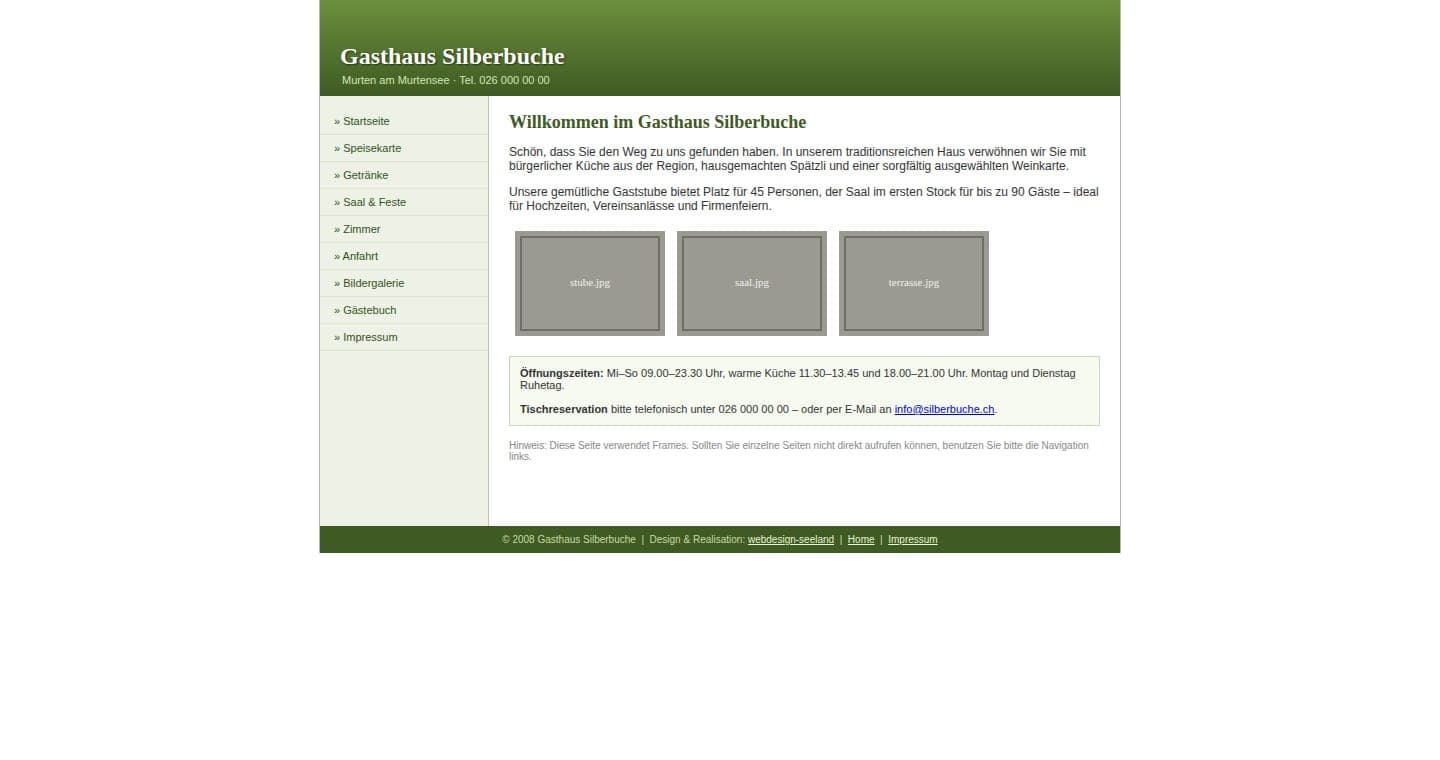 Nachbau der alten Website von Gasthaus Silberbuche: Frameset von 2008.